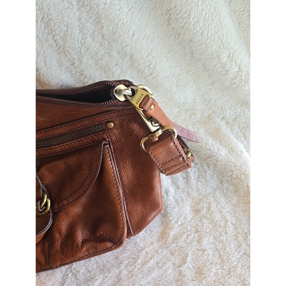 Fossil Brown Genuine‎ Leather Satchel Crossbody Messenger Tote Bag Purse - Picture 12 of 16